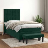 vidaXL Pat box spring cu saltea, verde &icirc;nchis, 90x190 cm, catifea 3137938