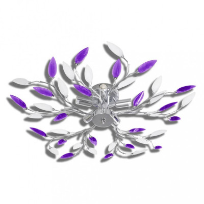 Plafoniera violet/albă brațe frunze cristal acrilic 5 becuri E14 foto