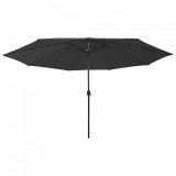 Umbrelă de soare exterior, LED-uri &amp; st&acirc;lp metal, negru, 400 cm