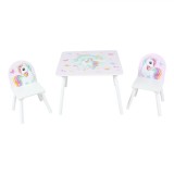 Set 2 scaune + masuta U-Grow Unicorns pentru copii, dimensiuni scaun 26.8x26.8x51 cm, birou 60x60x44 cm