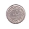 Moneda 10 bani 1954, zgariata pe avers, curata