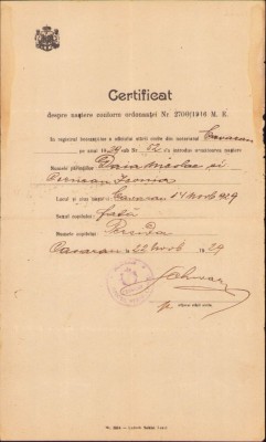 A901 Certificat de naștere, 1929, Căvăran foto