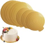 Set de 6 platouri pentru tort sinzau, carton, rotund, auriu, 19/25 cm
