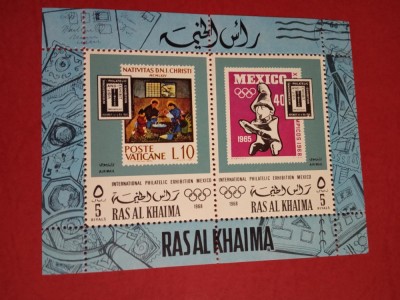 RAS AL KHAIMA, PHILATELIC EXHIBITION - COLIȚĂ MNH foto