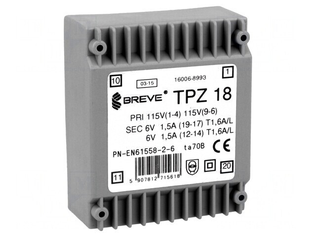 Transformator Alimentare 18VA 115V/230V 6V 1.5A PCB