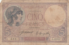 Franta 5 Francs 4,01, 1921P.36 VF foto