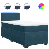 Cumpara ieftin Pat continental cu saltea, albastru, 80x200 cm, catifea
