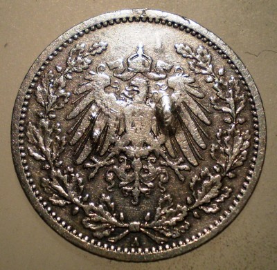 F.012 GERMANIA 1/2 MARK 1906 A ARGINT 2,7g EROARE foto