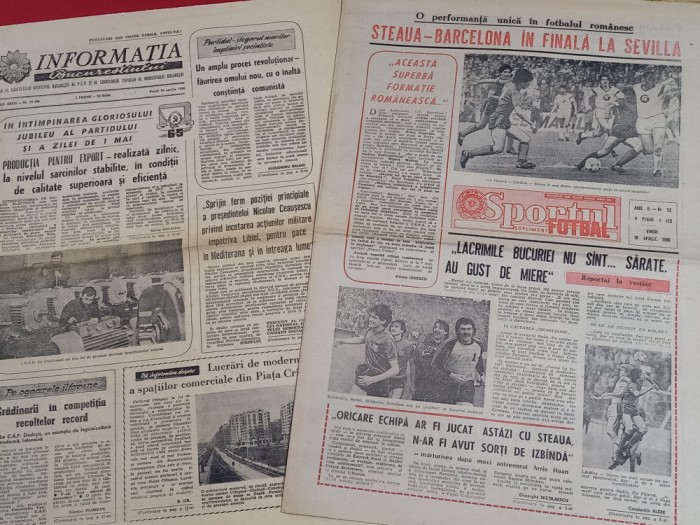 Lot 2 ziare Informatia Bucurestiului si Sportul aprilie 1986 STEAUA in finala