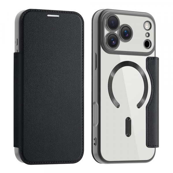 Husa MagSafe pentru Apple iPhone 17 Pro, Techsuit, SmartMag Book, Neagra