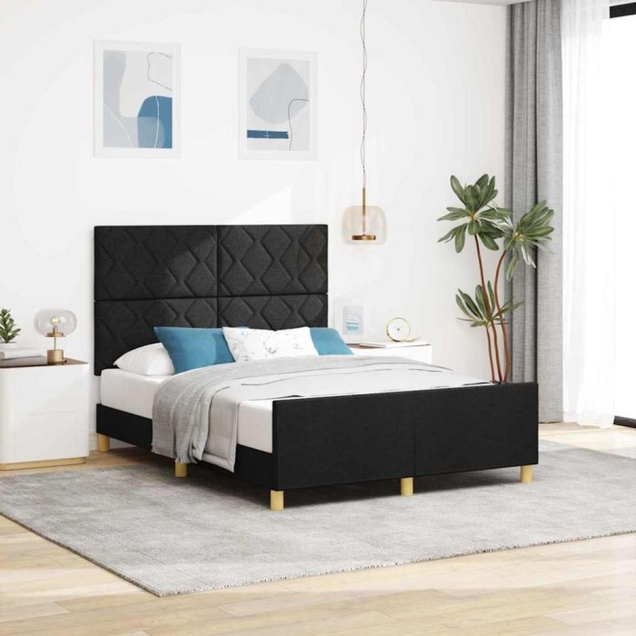 vidaXL Cadru de pat cu headboard Negru 140 x 200 cm țesătură