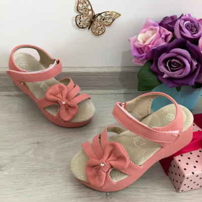 Sandale roz cu fundita si platforma pt fete 24 26 talpa piele naturala cod 0452 foto