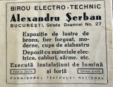 1931 Reclamă rom&acirc;nească Bucuresti interbelic Str. DOAMNEI Nr27 Magazin electro-tehnic Alexandru SERBAN lustre fier forjat materiale electrice cabluri
