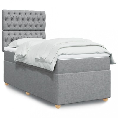 vidaXL Pat box spring cu saltea, gri deschis, 100x200 cm, textil 3293498 foto
