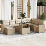 vidaXL Set canapele de grădină, 9 piese, cu perne, bej, poliratan