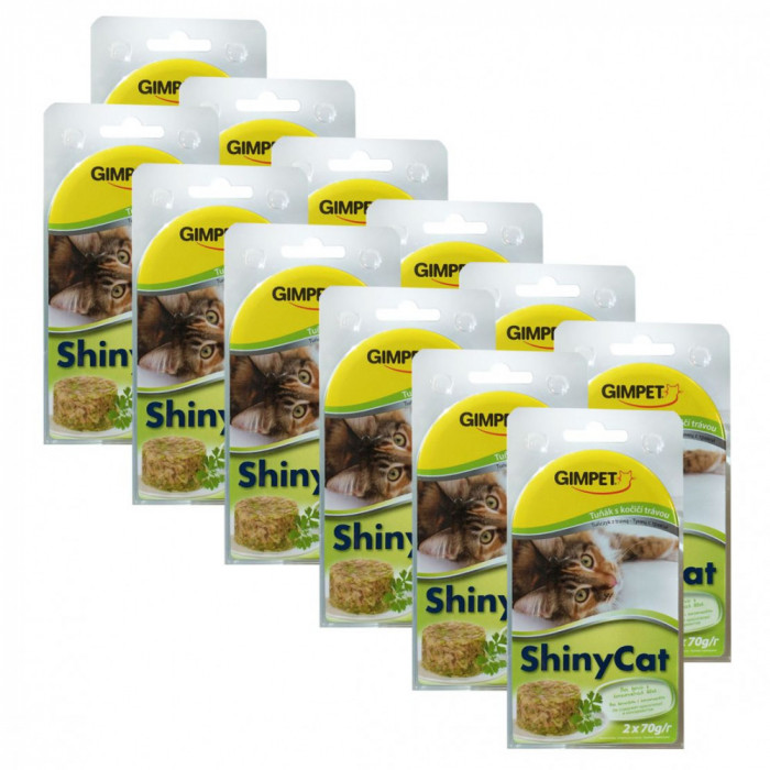 GimCat ShinyCat ton + iarba m&acirc;ței 24 x 70 g