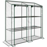 Outsunny Seră de Grădină cu Copertină din PE, Seră cu Acoperiș &Icirc;nclinat, 2 Uși Rulante și 6 Rafturi, 143x46x151cm, Verde | Aosom Romania