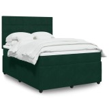 vidaXL Pat box spring cu saltea, verde &icirc;nchis, 140x190 cm, catifea 3292337