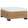 vidaXL Taburet Ratan Natural Maro cu Perna Alb Crem, 66x66x37cm, Cadru Lemn Mahon si Mango, Interior/Exterior