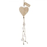 Decorațiune Suspendabilă din Lemn, Inimă, Flori Albe, 50cm, Oem