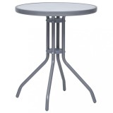 vidaXL Masă de grădină, gri deschis, 60 cm, oțel și sticlă