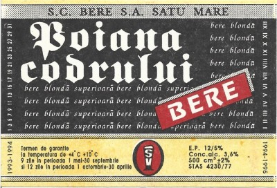 NI431 Etichetă bere Poiana codrului, 1994-1995, SC Bere SA Satu Mare foto
