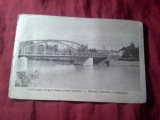Ilustrata Romania -din Carnet cca 1920 - bilingv - Podul peste Muras si inapoi uzinele cheramice
