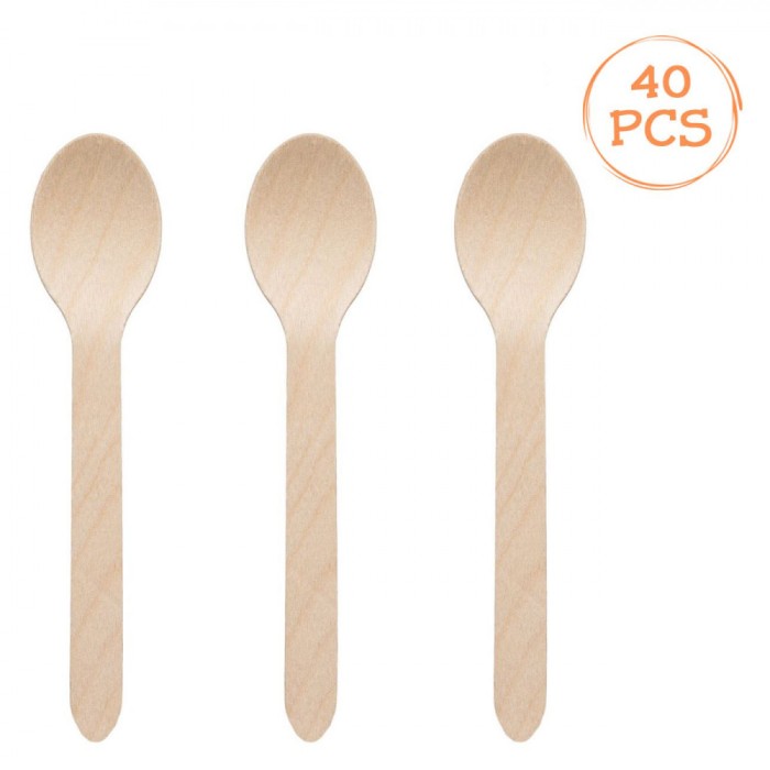 Lingurițe De Unică Folosință, Green, Lemn, Lungime 16cm, Set 40 Bucăți