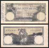 100.000 UNA SUTĂ MII de LEI din 7 August 1945 - Bancnota Rom&acirc;nească, Regatul Rom&acirc;niei, Regele Mihai I - Stare Foarte Bună - BNR Banca Națională 100000