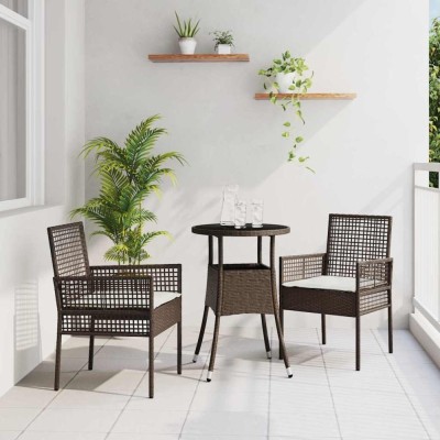 vidaXL Set de masă pentru grădină 3 pcs Maro Rattan poli 3334943 foto