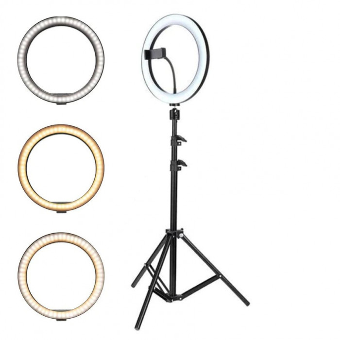 Lampa Circulara Profesionala, LED Ring Light, trepied cu suport telefon, ideala