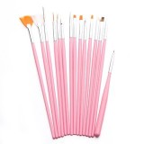 Set de 15 Pensule pentru unghii: Nail Art, instrumentul esential pentru unghii perfecte si designuri uimitoare!, roz
