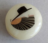 Recipient Art Deco din alabastru, vintage anii 50, cu serigrafie semnata artist