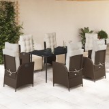 Set mobilier de gradina cu perne, 7 piese, maro, poliratan