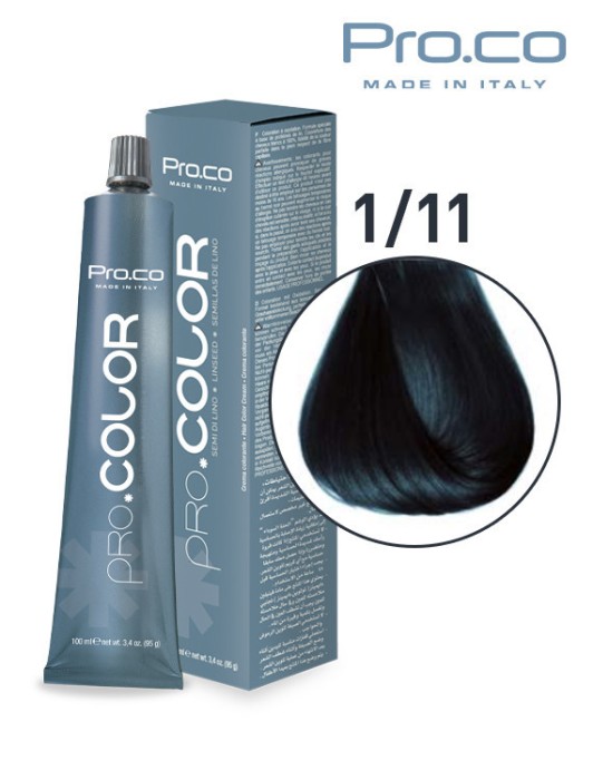 Vopsea de par profesionala PRO.COLOR 100 ml - Pro.Co - 1/11 NEGRU ALBASTRUI