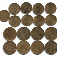 UNGARIA - Set Monede 10 Forint si 5 Forint Aurite = 17 bucati