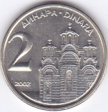 Moneda Iugoslavia 2 Dinari 2002 - KM#181 UNC ( cu luciu, din fisic ), Europa