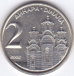 Moneda Iugoslavia 2 Dinari 2002 - KM#181 UNC ( cu luciu, din fisic ) foto