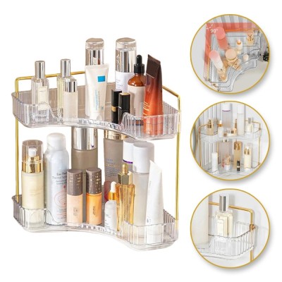 Organizator cosmetice de colt pe doua nivele auriu foto