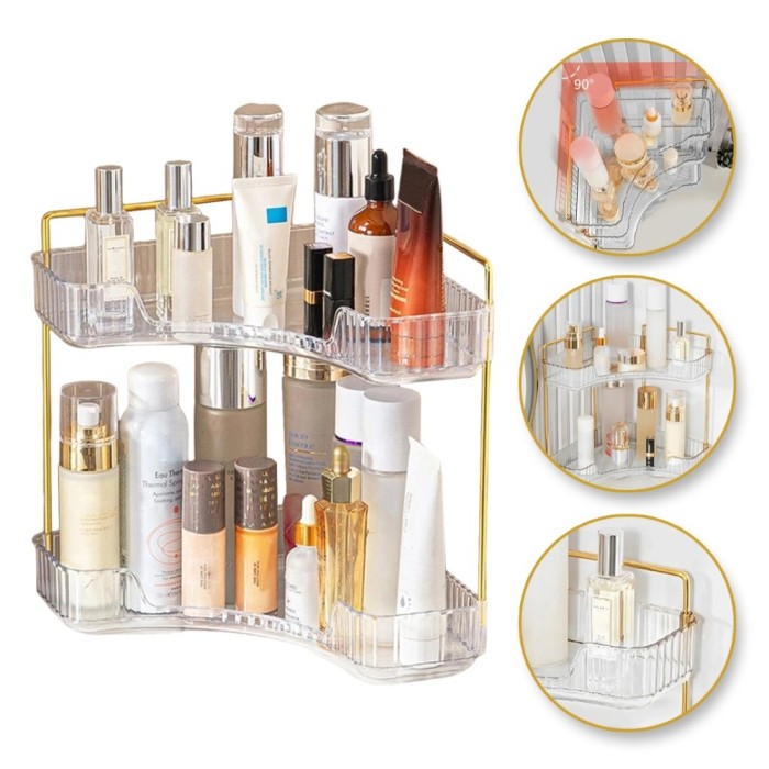 Organizator cosmetice de colt pe doua nivele auriu