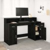 Birou vidaXL Stejar Negru 140x55x91 cm, Lemn Compozit, Sertar, Raft, LED, Modern