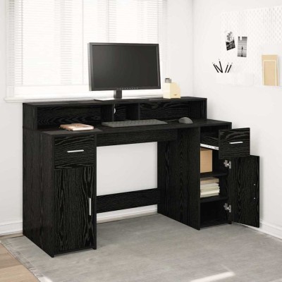 vidaXL Birou cu sertar Stejar negru 140 x 55 x 91 cm Lemn compozit foto