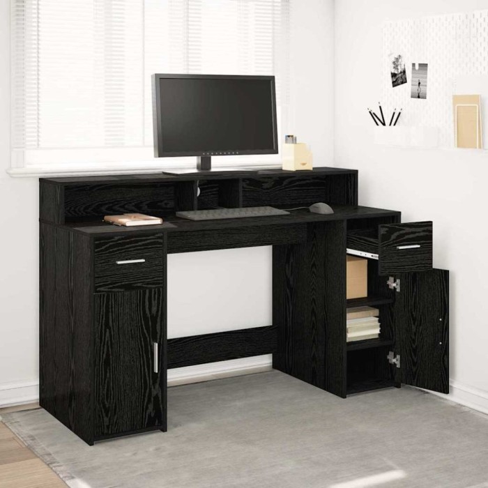 vidaXL Birou cu sertar Stejar negru 140 x 55 x 91 cm Lemn compozit