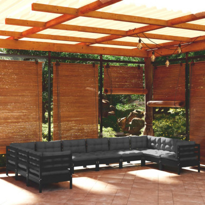 Set mobilier gradina cu perne, 10 piese, negru, lemn de pin GartenMobel Dekor foto