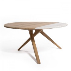 Masuta rotunda cafea EQUILIBRA din lemn masiv de stejar si marmura O90x45 cm culoare natur