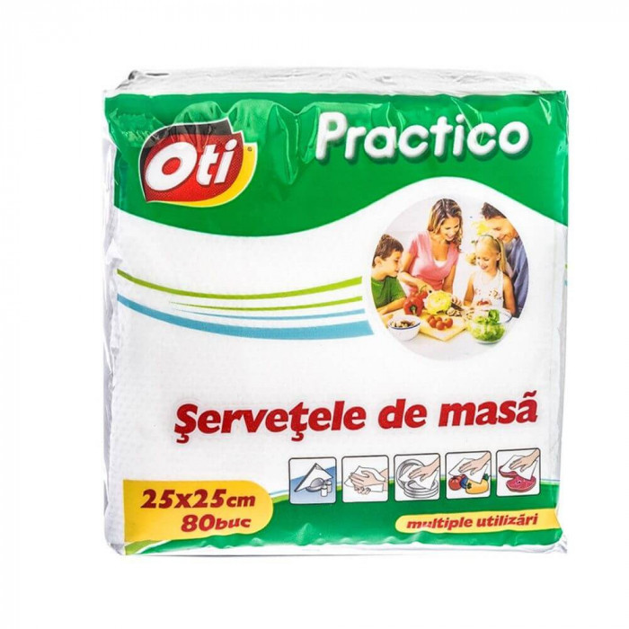 Servetele Masa OTI Practico, 1 Strat, 25x25 cm, 80 Servetele/Set, Culoare Alba, Servetele Albe de Masa, Prosoape de Hartie si Servetele, Servetele Usc