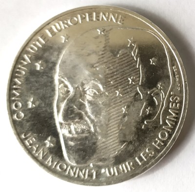 FRANTA 100 FRANCI 1992 JEAN MONNET ARGINT AUNC 900/1000 15 G foto