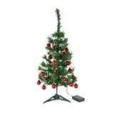 Brad Artificial Impodobit, 60cm, Suport Plastic cu Instalatie Luminoasa 20 Led Alb Cald + 20 Globuri Rosii Incluse, eMazing