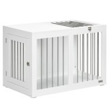 PawHut Cușcă pentru C&acirc;ini cu 2 Uși Blocabile din Oțel și MDF, 80x50x56.5 cm, Alb | Aosom Romania