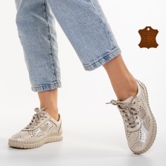 Pantofi casual dama bej din piele naturala Egisa foto